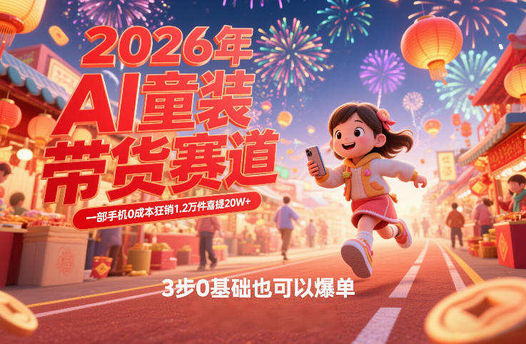 AI童装新春带货赛道，一部手机0成本狂销1.2万件喜提20W+，3步0基础也可以爆单-heixma