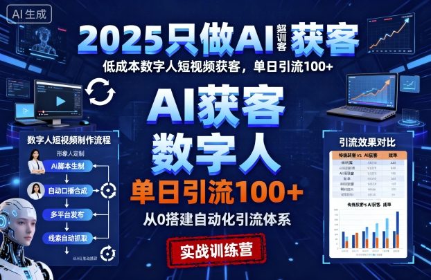 2025只做AI获客，AI超级获客实训营，低成本数字人短视频获客，单日引流100+-heixma
