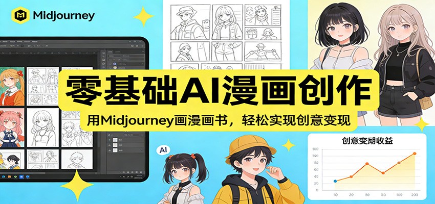 零基础AI漫画创作：用Midjourney画漫画书，轻松实现创意变现-heixma