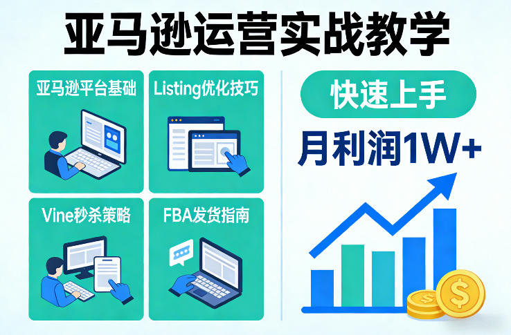 亚马逊运营实战教学，亚马逊平台+Listing优化+Vine秒杀+FBA发货等，快速上手，实现店铺月利润1W-heixma