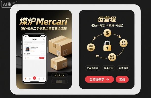 煤炉Mercari国外闲鱼二手电商运营实战全流程，仿品高利润，简单上手，闷声搞钱-heixma