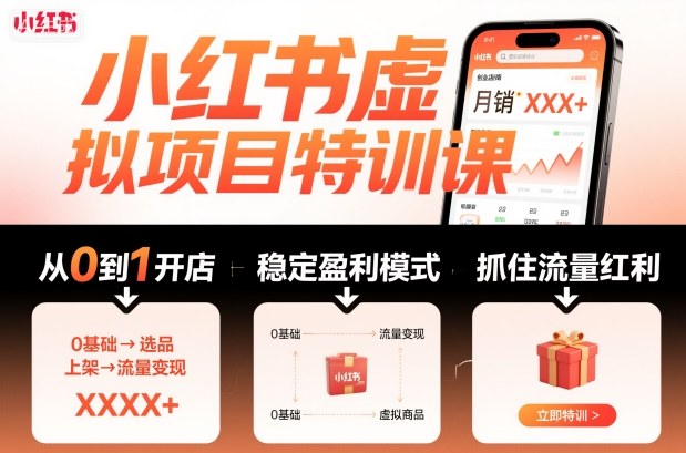 小红书虚拟项目特训课，帮你从0到1打造稳定盈利的店铺，抓住流量红利(更新9月)-heixma