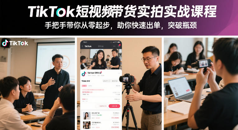 TikTok短视频带货实拍实战课程，手把手带你从零起步，助你快速出单，突破瓶颈-heixma