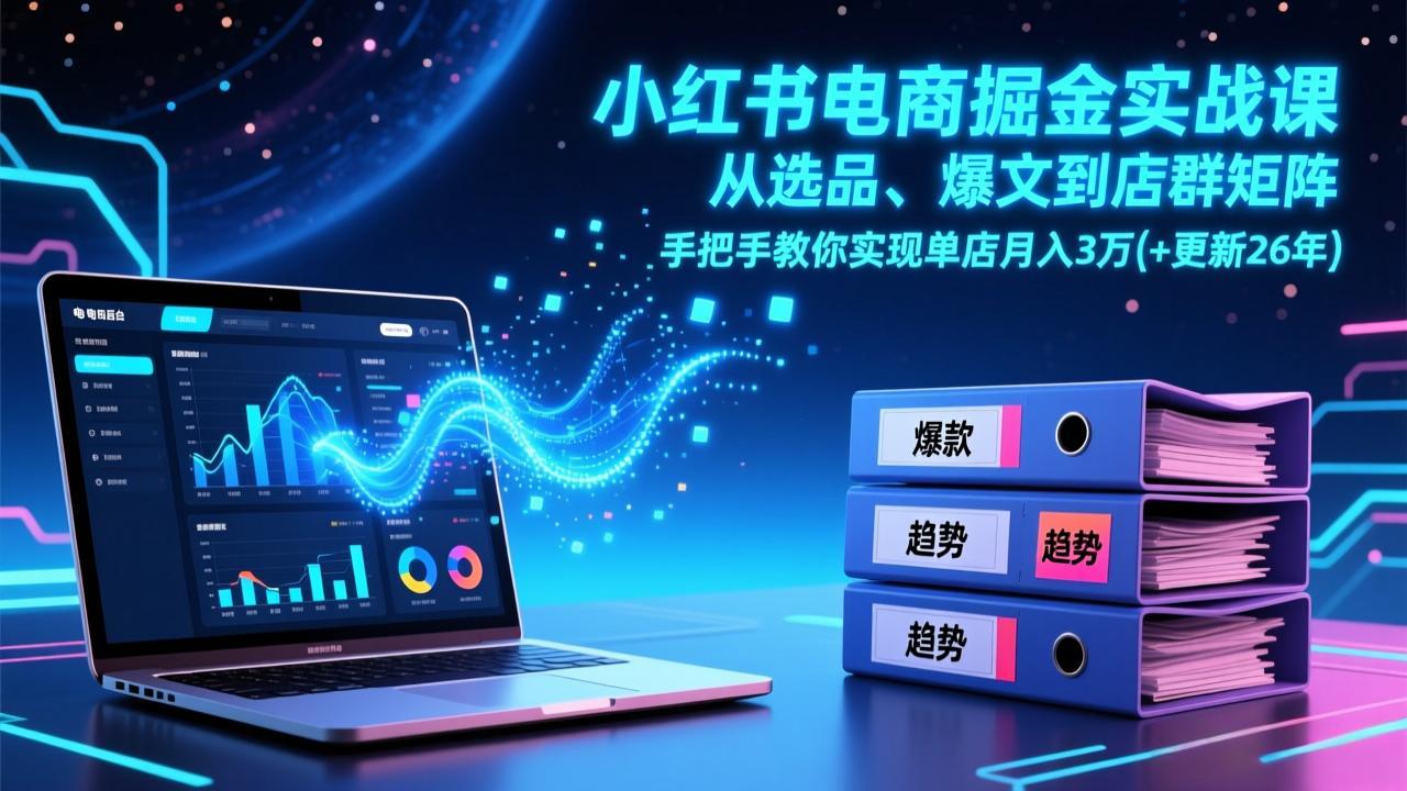 小红书电商掘金实战课，从选品、爆文到店群矩阵，手把手教你实现单店月入3万+(更新26年-heixma