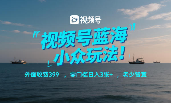 视频号蓝海小众玩法！外面收费399，零门槛日入3张+，老少皆宜-heixma