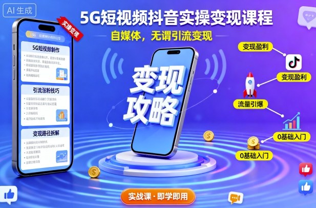 5G短视频抖音实操变现课程，自媒体，无谓引流变现-heixma