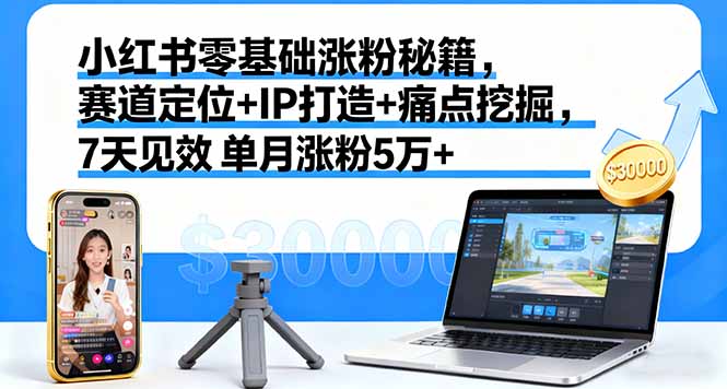 小红书零基础涨粉秘籍，赛道定位+IP打造+痛点挖掘，7天见效 单月涨粉5万+-heixma