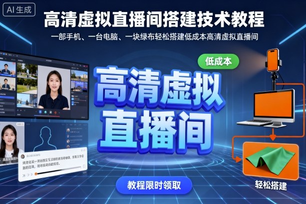 高清虚拟直播间搭建技术教程，一部手机、一台电脑、一块绿布轻松搭建低成本高清虚拟直播间-heixma
