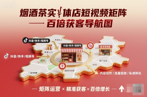 烟酒茶实体店短视频矩阵百倍获客导航图-heixma