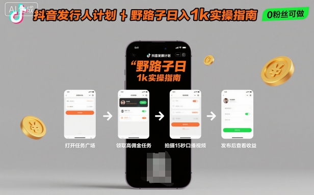 抖音发行人计划全新野路子玩法，随时随地，只要有手机，就能操作，日入1k+【揭秘】-heixma