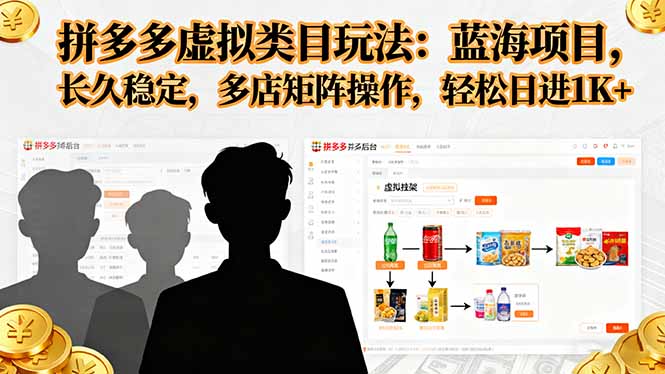 拼多多虚拟类目玩法，蓝海项目，长久稳定，多店矩阵操作，轻松日进1K+-heixma