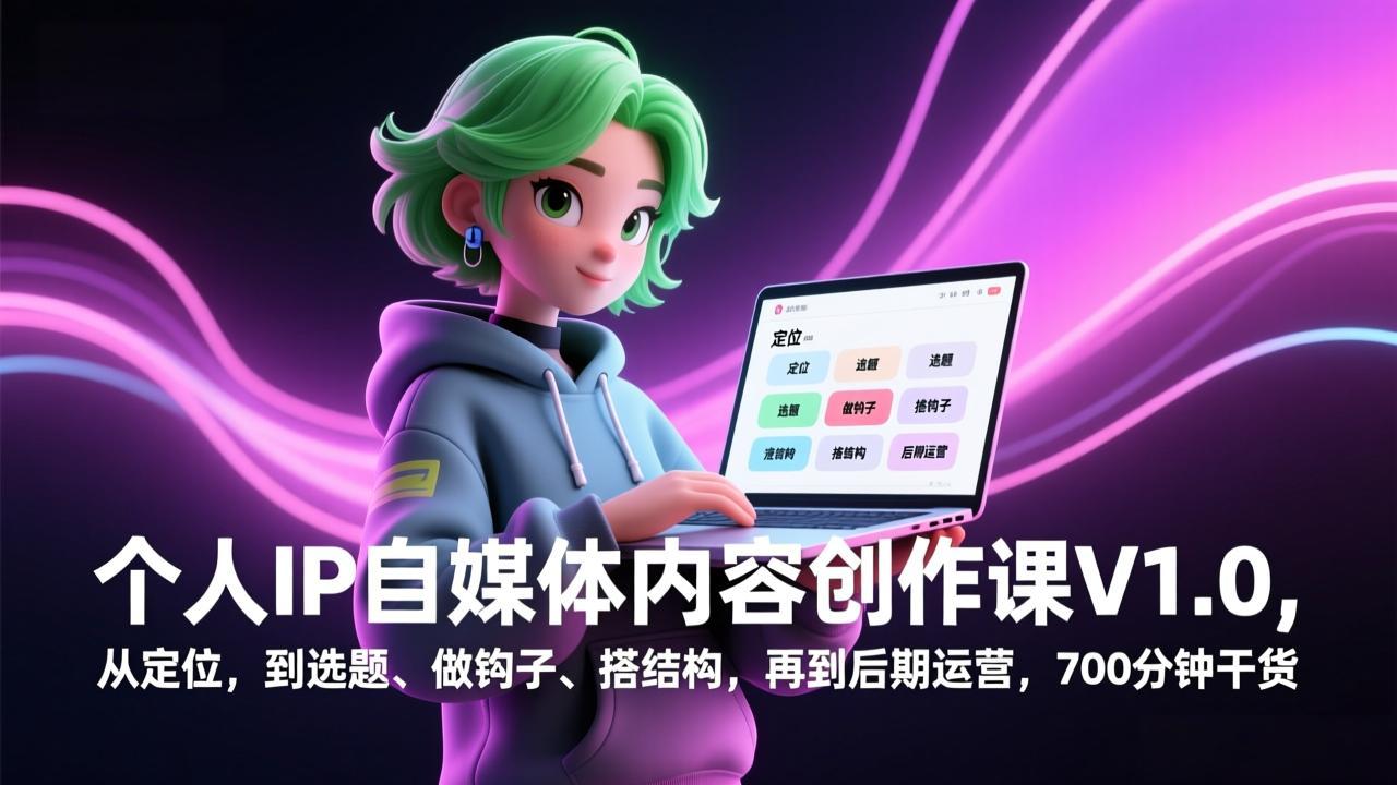 个人IP自媒体内容创作课V1.0，从定位，到选题、做钩子、搭结构，再到后期运营，700分钟干货-heixma