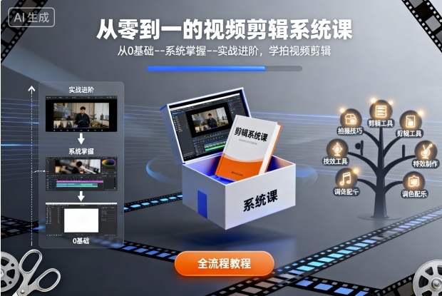 从零到一的视频剪辑系统课，从0基础--系统掌握--实战进阶，学拍视频剪辑-heixma