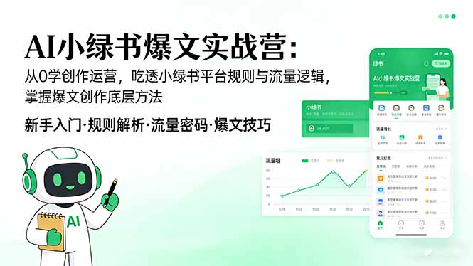AI 小绿书爆文实战营：从0学创作运营，吃透小绿书平台规则与流量逻辑，掌握爆文创作底层方法-heixma