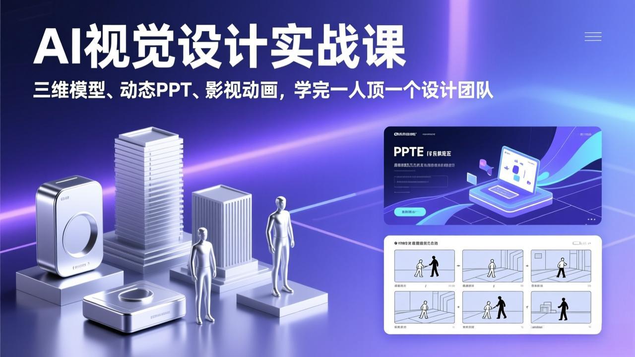 AI视觉设计实战课，三维模型、动态PPT、影视动画，学完一人顶一个设计团队-heixma