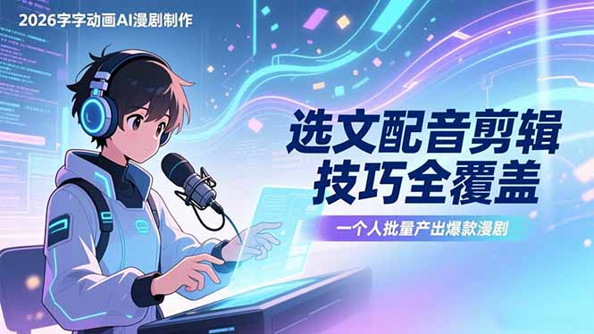 2026字字动画AI漫剧制作-1期，选文配音剪辑技巧全覆盖，一个人就能批量产出爆款漫剧-heixma