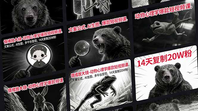 情绪放大镜-动物心理学爆款短视频课，文案公式、AI生图、多平台变现，14天复制20W粉-heixma