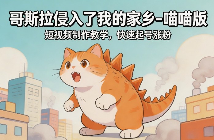哥斯拉侵入了我的家乡–喵喵版短视频制作教学，快速起号涨粉-heixma