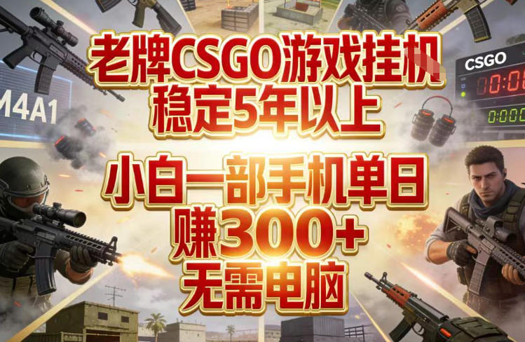 老牌CSGO游戏挂G，稳定5年以上，小白一部手机单日賺3张+，无需电脑【揭秘】-heixma