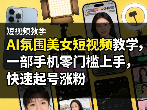 AI氛围美女短视频教学，一部手机零门槛上手，快速起号涨粉-heixma