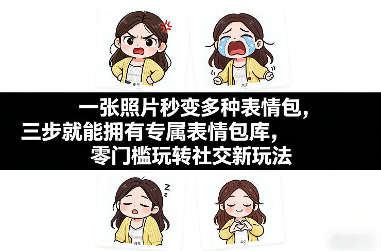一张照片秒变多种表情包，三步就能拥有专属表情包库，零门槛玩转社交新玩法【文档】-heixma