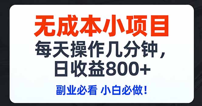 无成本小项目,每天操作几分钟,日收益800+ 副业必看 小白必做！-heixma