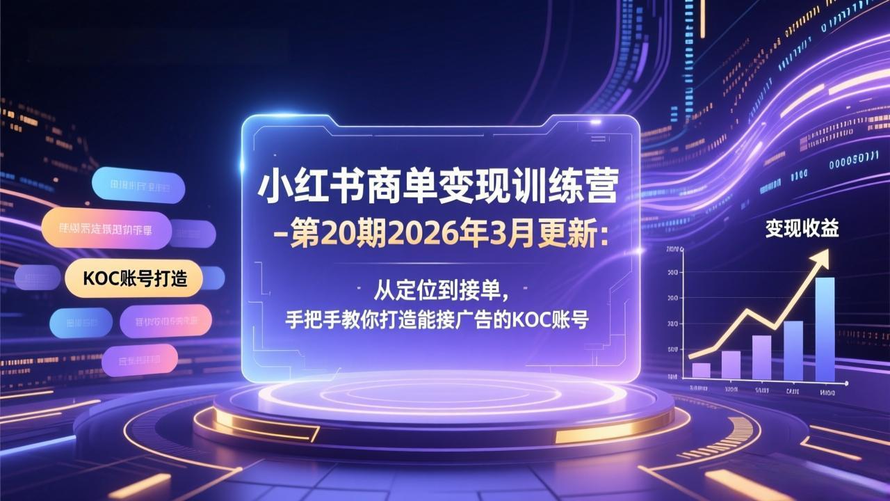 小红书商单变现训练营-第20期26年3月更新：从定位到接单，手把手教你打造能接广告的KOC账号-heixma