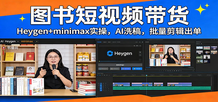 图书短视频带货：Heygen+minimax实操，AI洗稿 ，批量剪辑出单-heixma