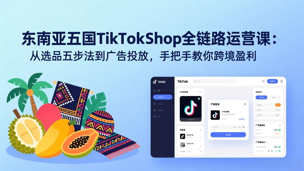 东南亚五国TikTok Shop全链路运营课：从选品五步法到广告投放，手把手教你跨境盈利-heixma
