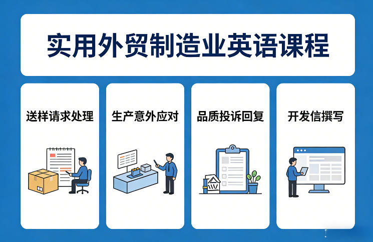 实用外贸制造业英语课程，教你专业处理送样请求、应对生产意外、回复品质投诉、撰写开发信等-heixma