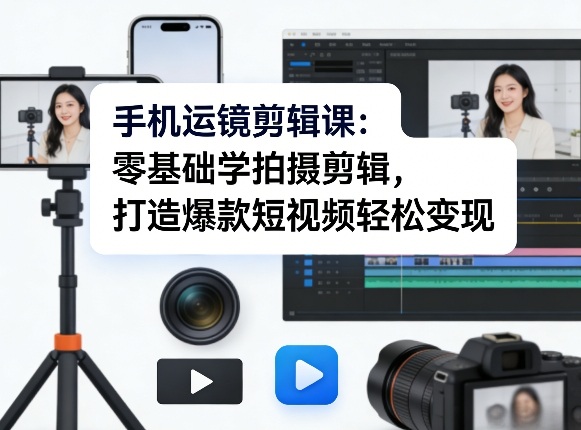 手机运镜剪辑课：零基础学拍摄剪辑，打造爆款短视频轻松变现-heixma