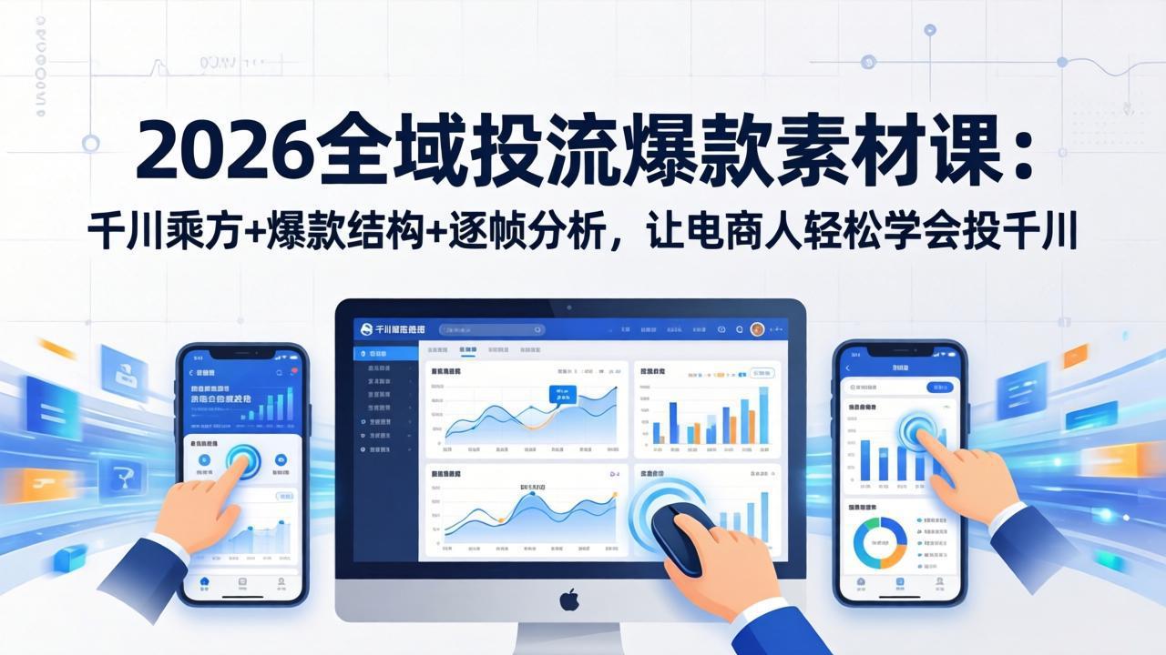 2026全域投流爆款素材课：千川乘方+爆款结构+逐帧分析，让电商人轻松学会投千川-heixma