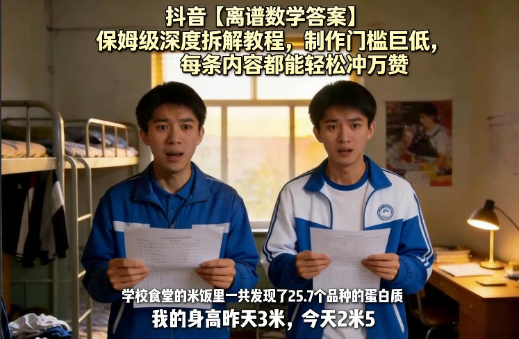 抖音【离谱数学答案】保姆级深度拆解教程，制作门槛巨低，每条内容都能轻松冲万赞，附详细步骤-heixma