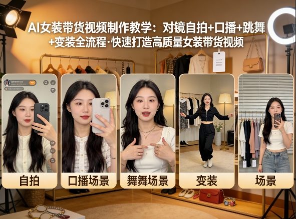 AI女装带货视频制作教学，对镜自拍、口播、跳舞、变装全流程，快速打造高质量女装带货视频-heixma