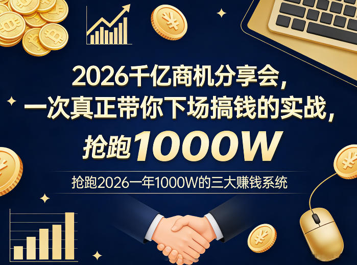 2026千亿商机分享会，一次真正带你下场搞钱的实战，抢跑2026一年1000W的三大賺钱系统-heixma