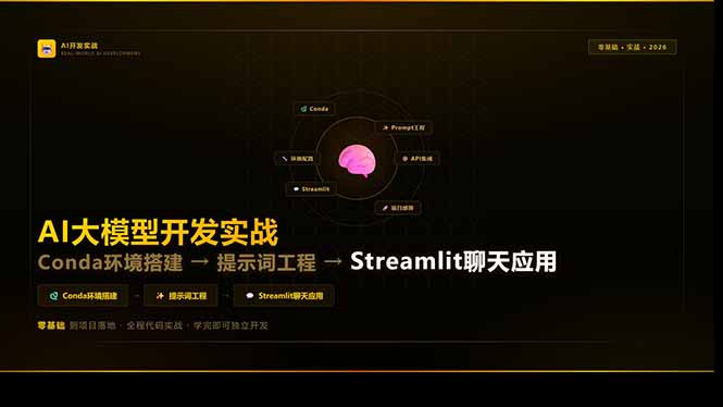 AI大模型开发实战：Conda环境搭建→提示词工程→Streamlit聊天应用，零基础到项目落地-heixma