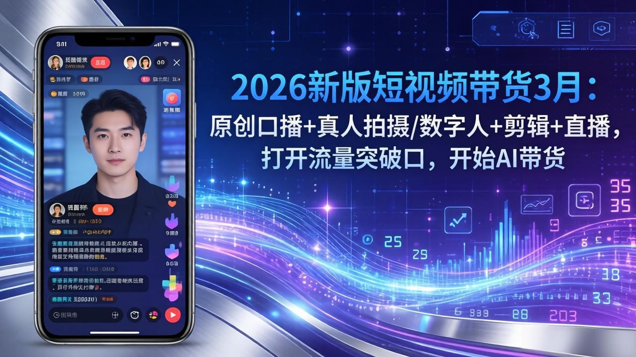 2026新版短视频带货3月：原创口播+真人拍摄/数字人+剪辑+直播，打开流量突破口，开始AI带货-heixma