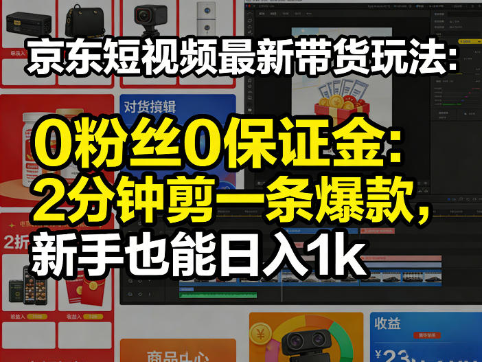 京东短视频最新带货玩法，0粉丝0保证金，2分钟剪一条爆款，新手也能日入1k+【揭秘】-heixma