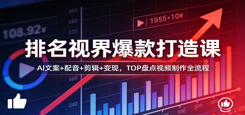 排名视界爆款打造课：AI文案+配音+剪辑+变现，TOP盘点视频制作全流程-heixma