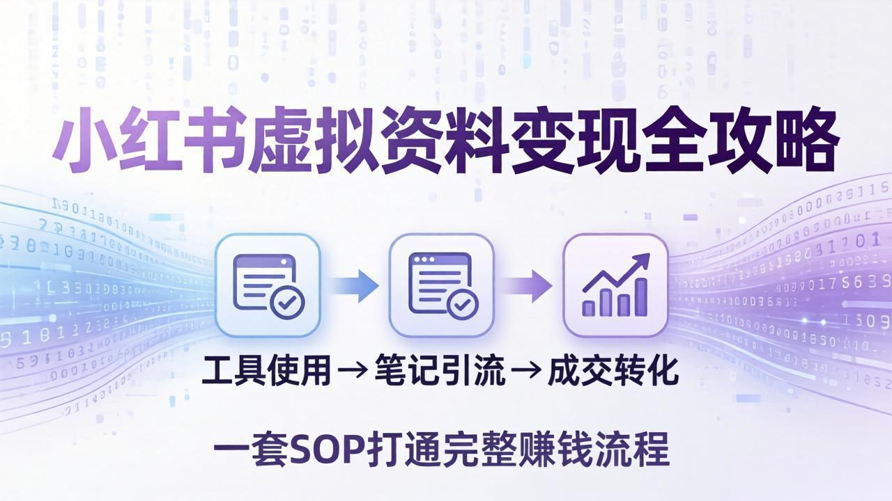 小红书虚拟资料变现全攻略：从工具使用到笔记引流成交，一套 SOP 打通完整赚钱流程-heixma