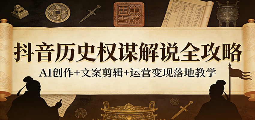 抖音历史权谋解说全攻略：AI创作+文案剪辑+运营变现落地教学-heixma