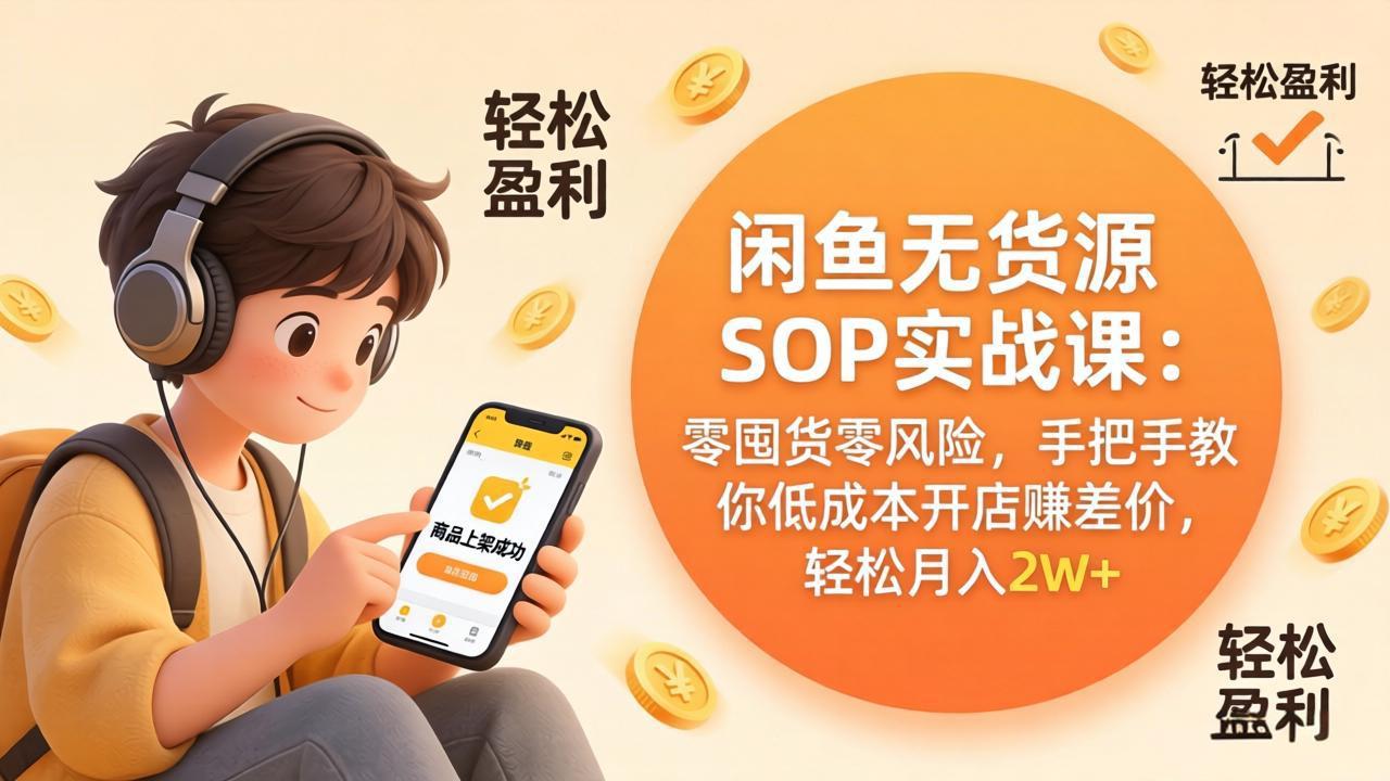 闲鱼无货源SOP实战课：零囤货零风险，手把手教你低成本开店赚差价，轻松月入2w+-heixma