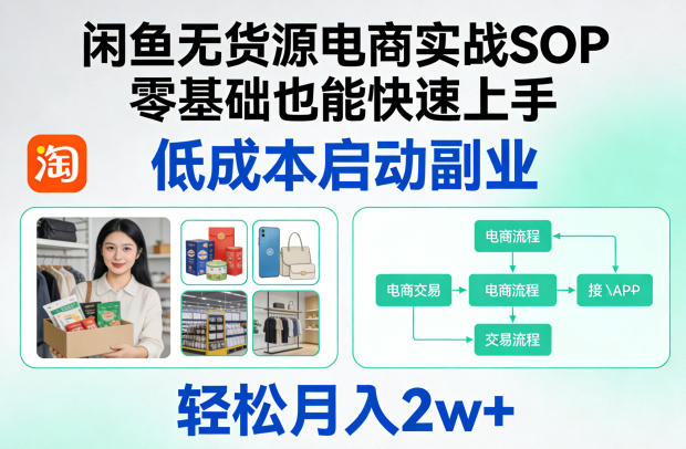闲鱼无货源电商实战SOP，零基础也能快速上手，低成本启动副业，轻松月入2w+-heixma