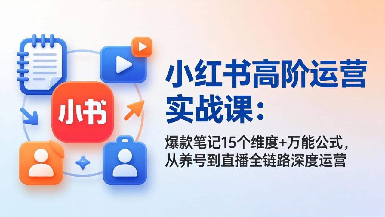 小红书高阶运营实战课：爆款笔记15个维度+万能公式，从养号到直播全链路深度运营-heixma