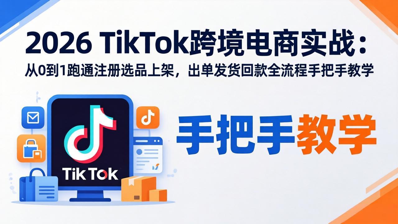 2026TikTok跨境电商实战：从0到1跑通注册选品上架，出单发货回款全流程手把手教学-heixma