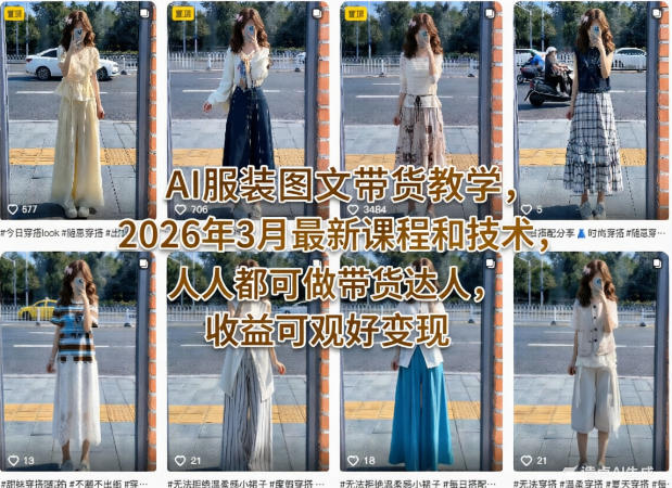 AI服装图文带货教学，2026年3月最新课程和技术，人人都可做带货达人，收益可观好变现-heixma