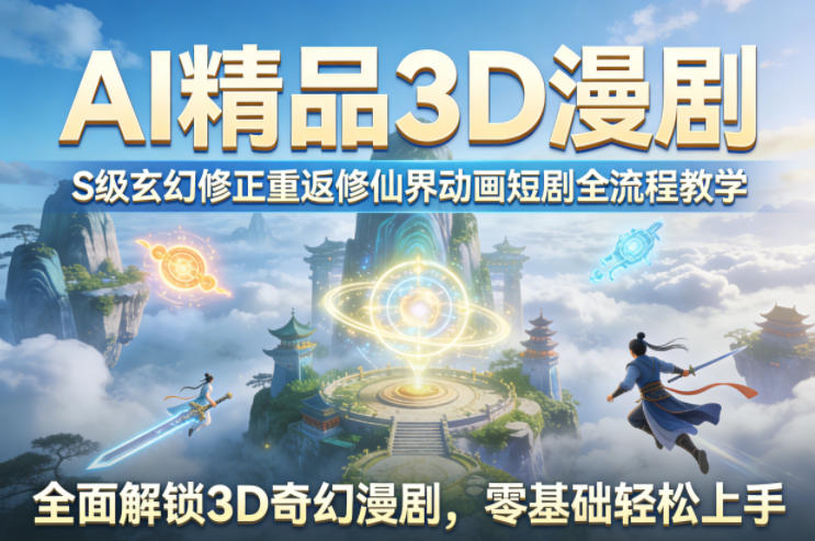 AI精品3D漫剧S级玄幻修正重返修仙界动画短剧全流程教学，全面解锁3D奇幻漫剧，零基础轻松上手-heixma
