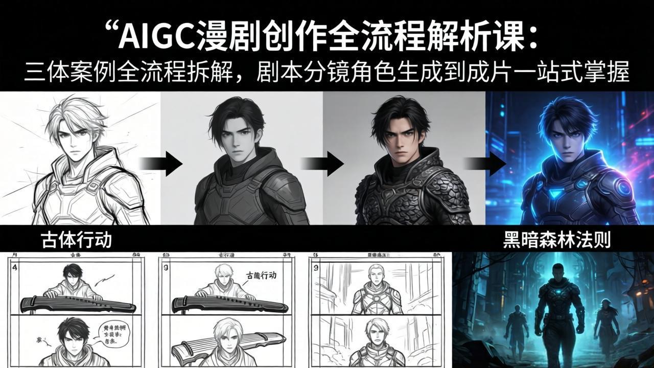 AIGC漫剧创作全流程解析课：三体案例全流程拆解，剧本分镜角色生成到成片一站式掌握-heixma