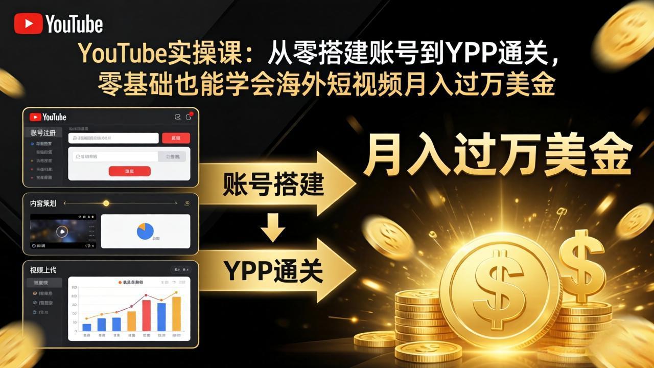 YouTube实操课：从零搭建账号到YPP通关，零基础也能学会海外短视频月入过万美金-heixma