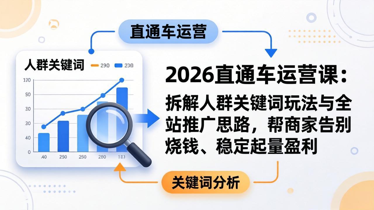 2026直通车运营课：拆解人群关键词玩法与全站推广思路，帮商家告别烧钱、稳定起量盈利-heixma
